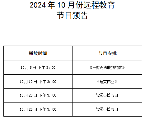 二〇二四年十月份远程教育播放计划