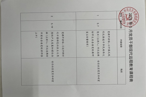 安乐社区2025年5月党员干部现代远程教育播放计划